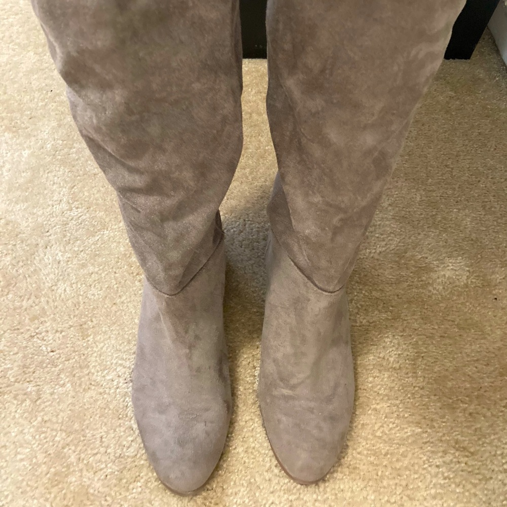 Grey suede knee high boots